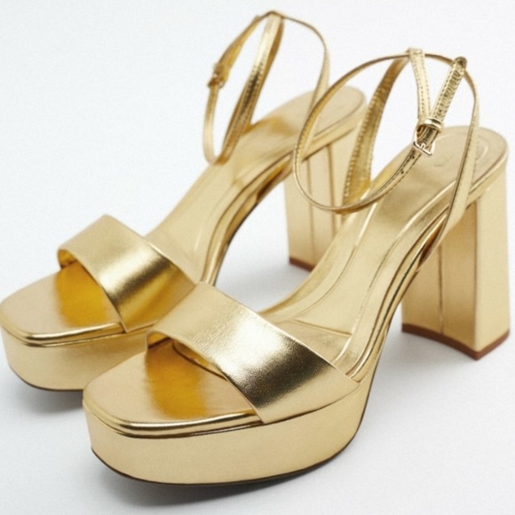 NWT Zara gold leather platform heels size 42/11